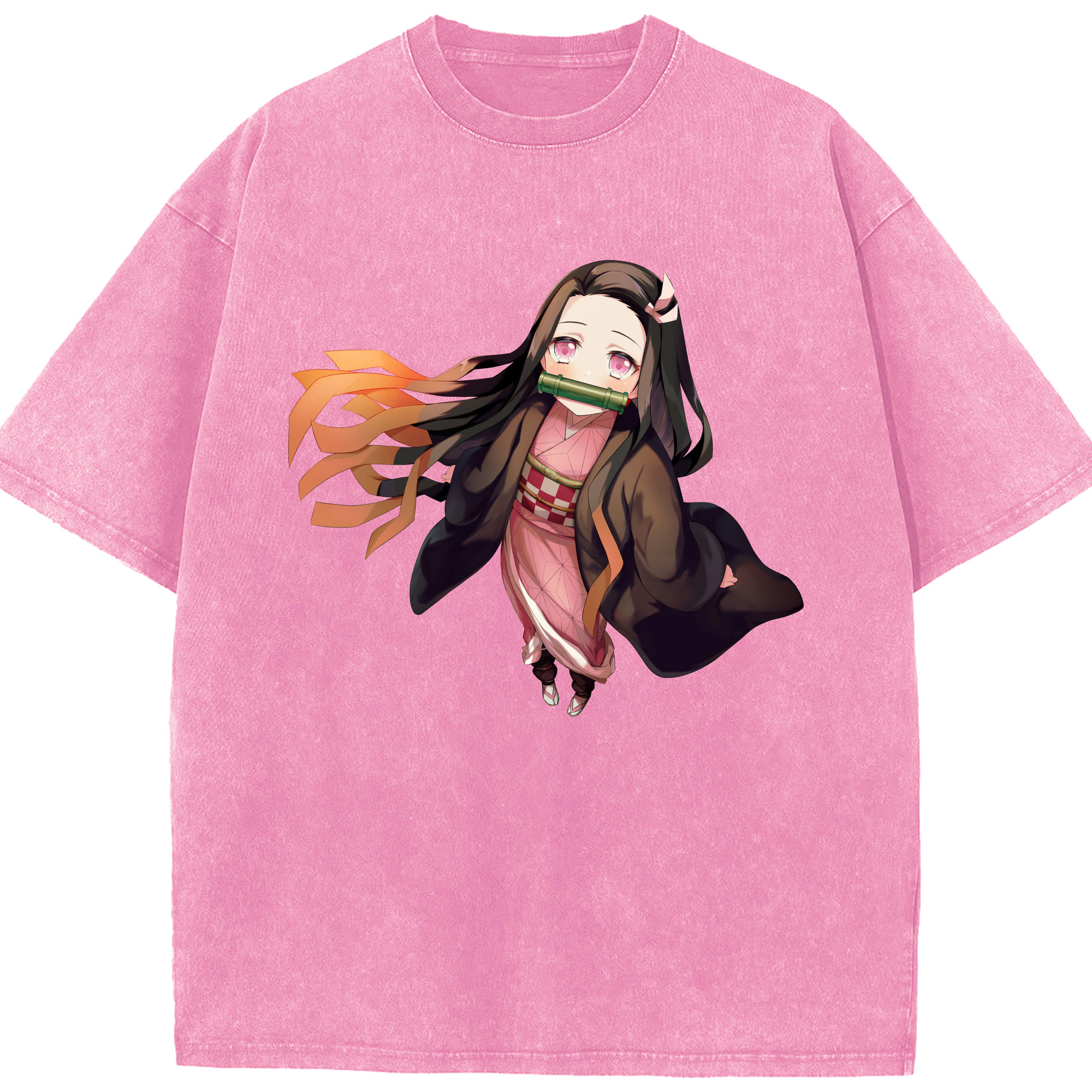 （画像用） 鬼滅の刃（きめつのやいば）竈門 禰󠄀豆子／かまど ねずこ Kamado Nezuko 綿100% ヴィンテージ風 半袖Tシャツ（フロントプリント）